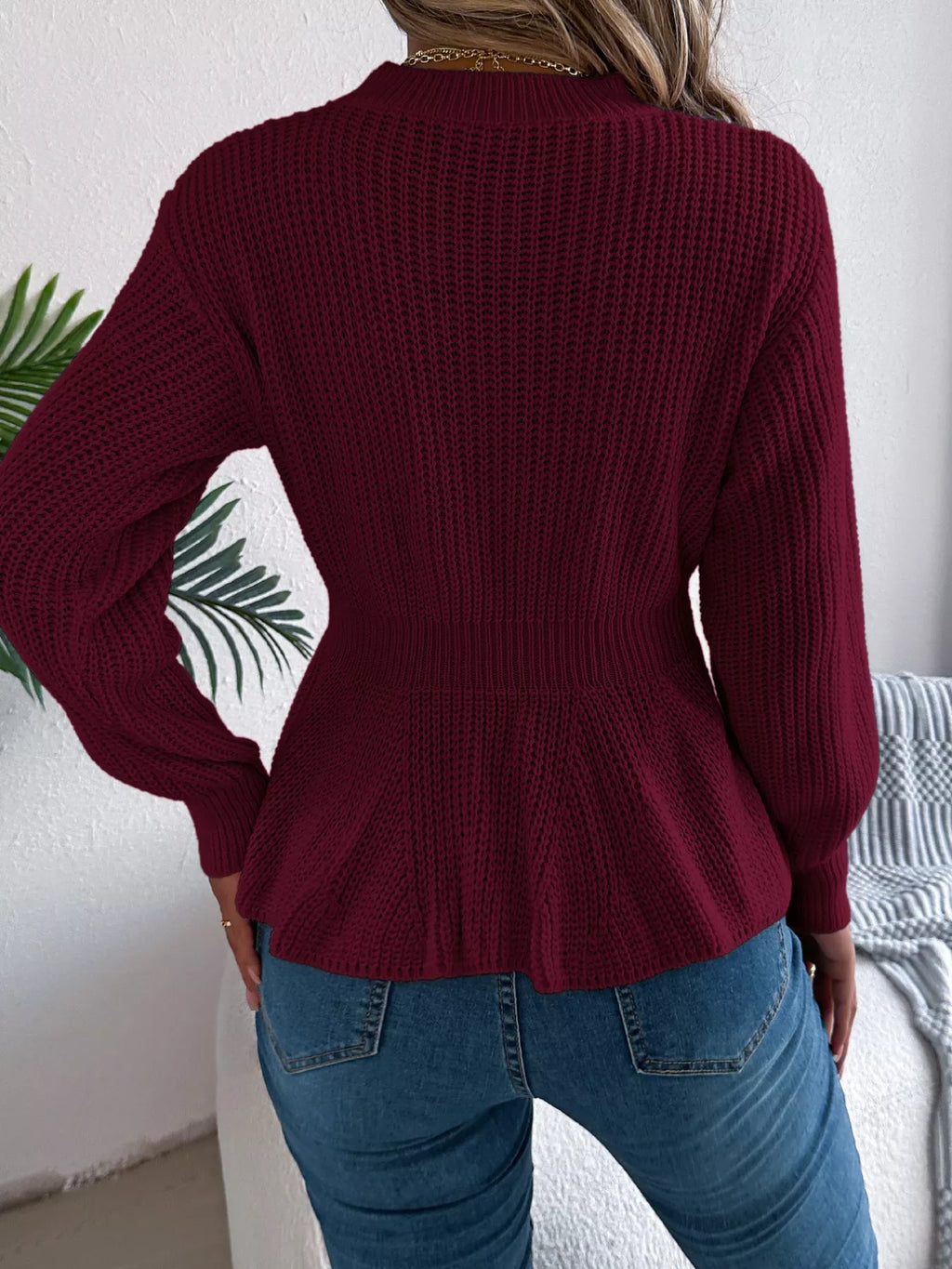 Cable Knit Round Neck Peplum Sweater (17)