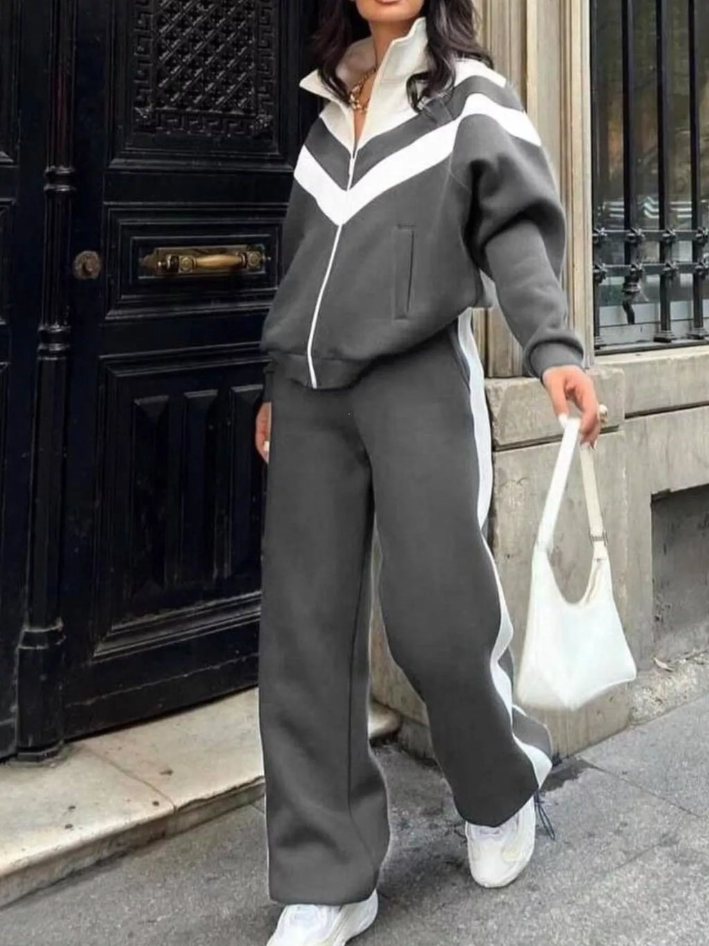 Block Zip-up Outerwear Pants Set (18)