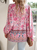 Floral Print Tie Neck Bohemian Blouse (2)
