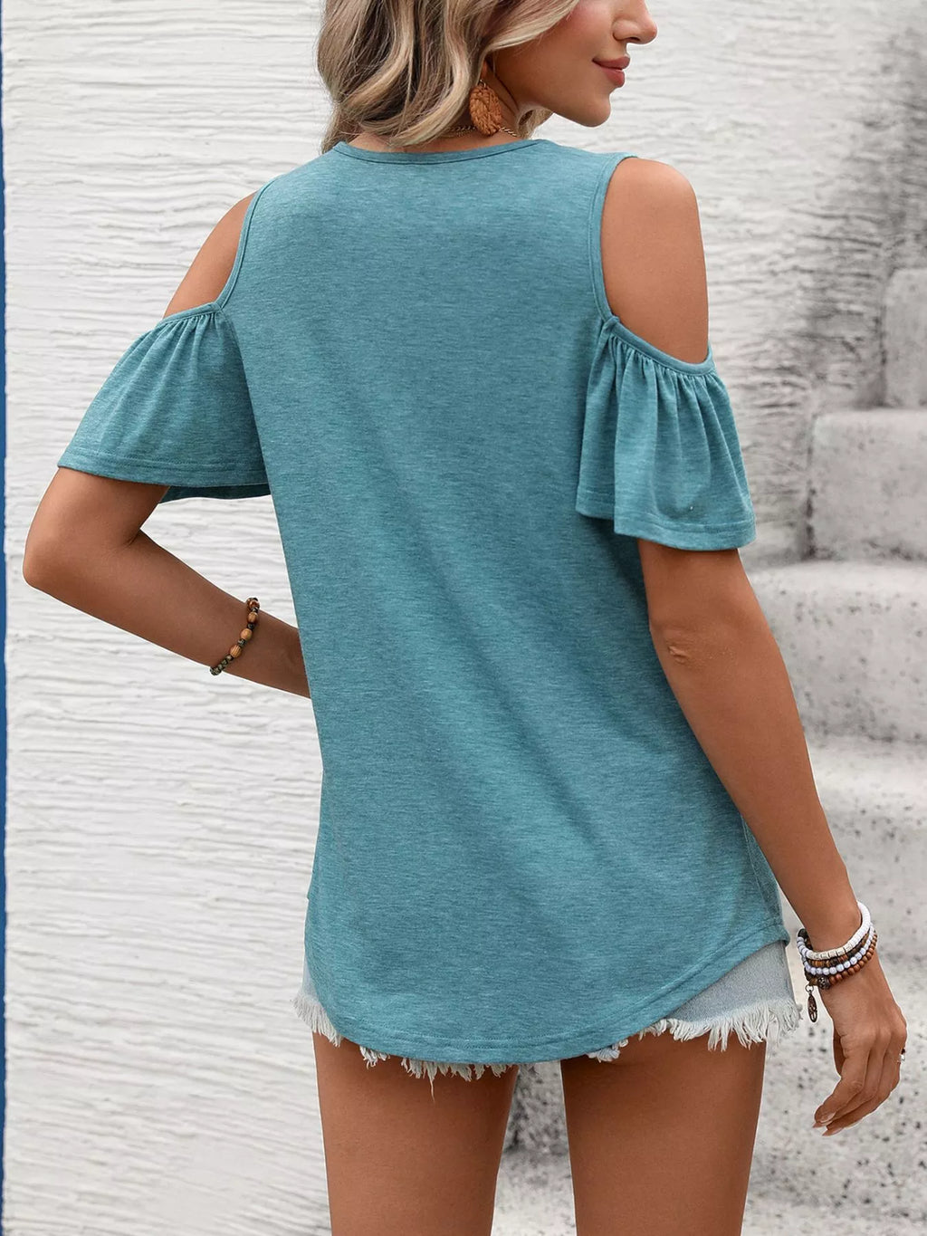 Cold Shoulder V-neck T-shirt (14)