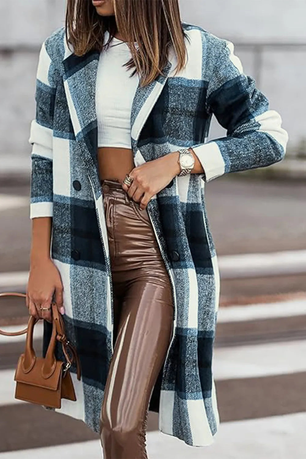 Full Size Plaid Button Up Lapel Collar Coat (16)