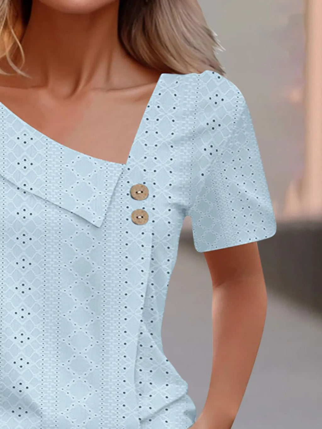 Eyelet Asymmetrical Short Sleeve T-shirt (8)