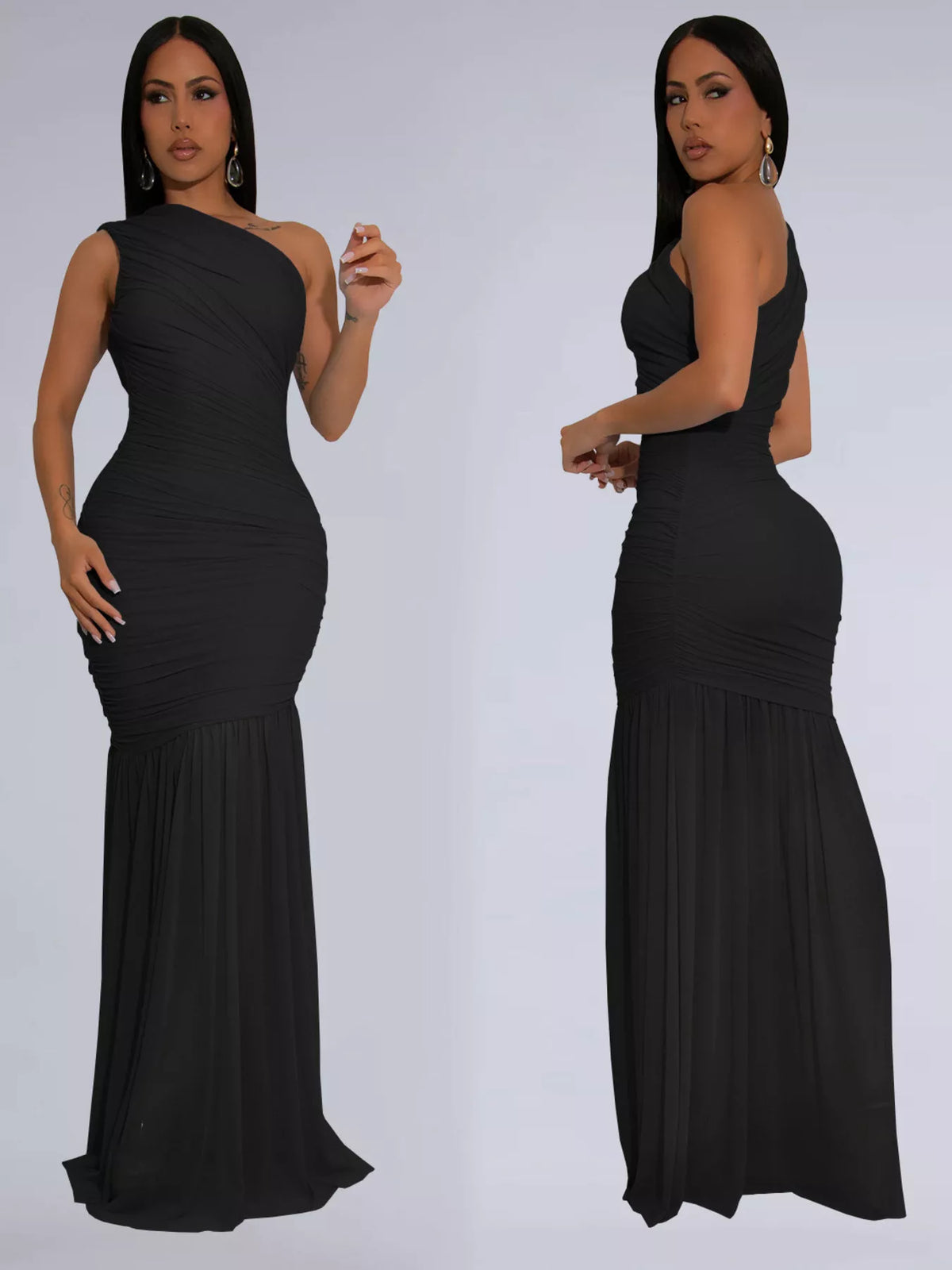 One-shoulder Ruched Bodycon Maxi Dress (3)
