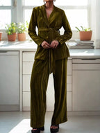 Velvet Lapel Collar Blazer Pants Set (18)