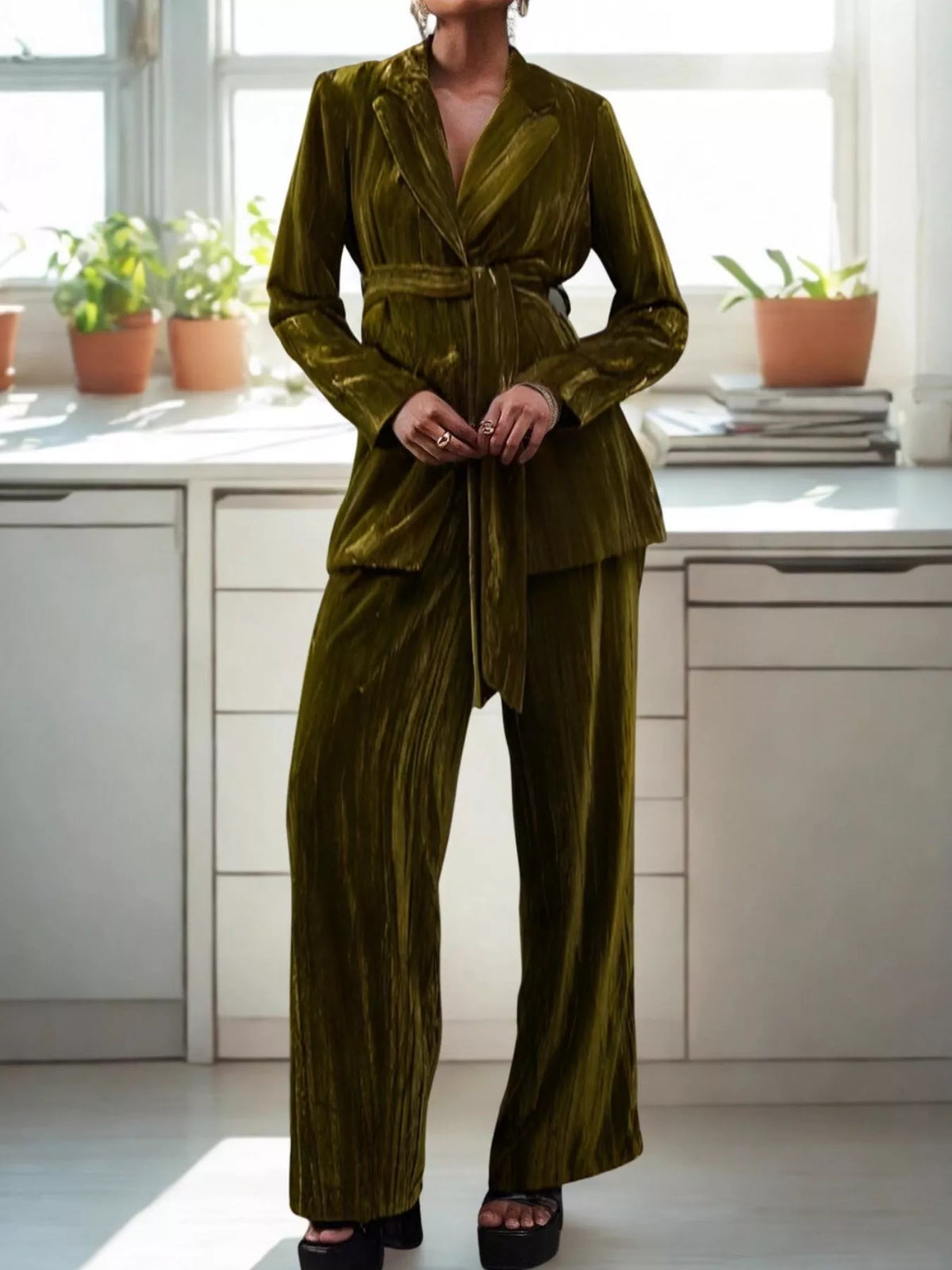 Velvet Lapel Collar Blazer Pants Set (18)