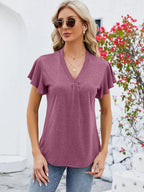 V-neck Flutter Sleeve T-shirt (20)