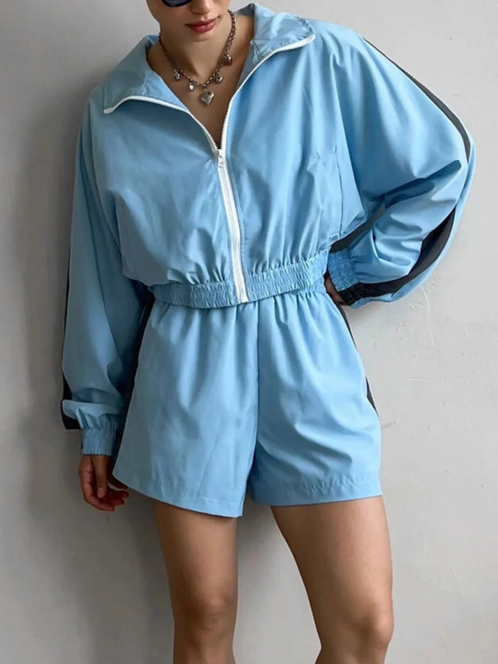 Zip Up Long Sleeve Jacket Shorts Set (5)