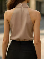 Halter Neck Sleeveless Top Tie-front Collar Detail (12)