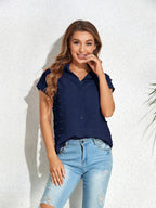 Swiss Dot Button Up Cap Sleeve Shirt (18)