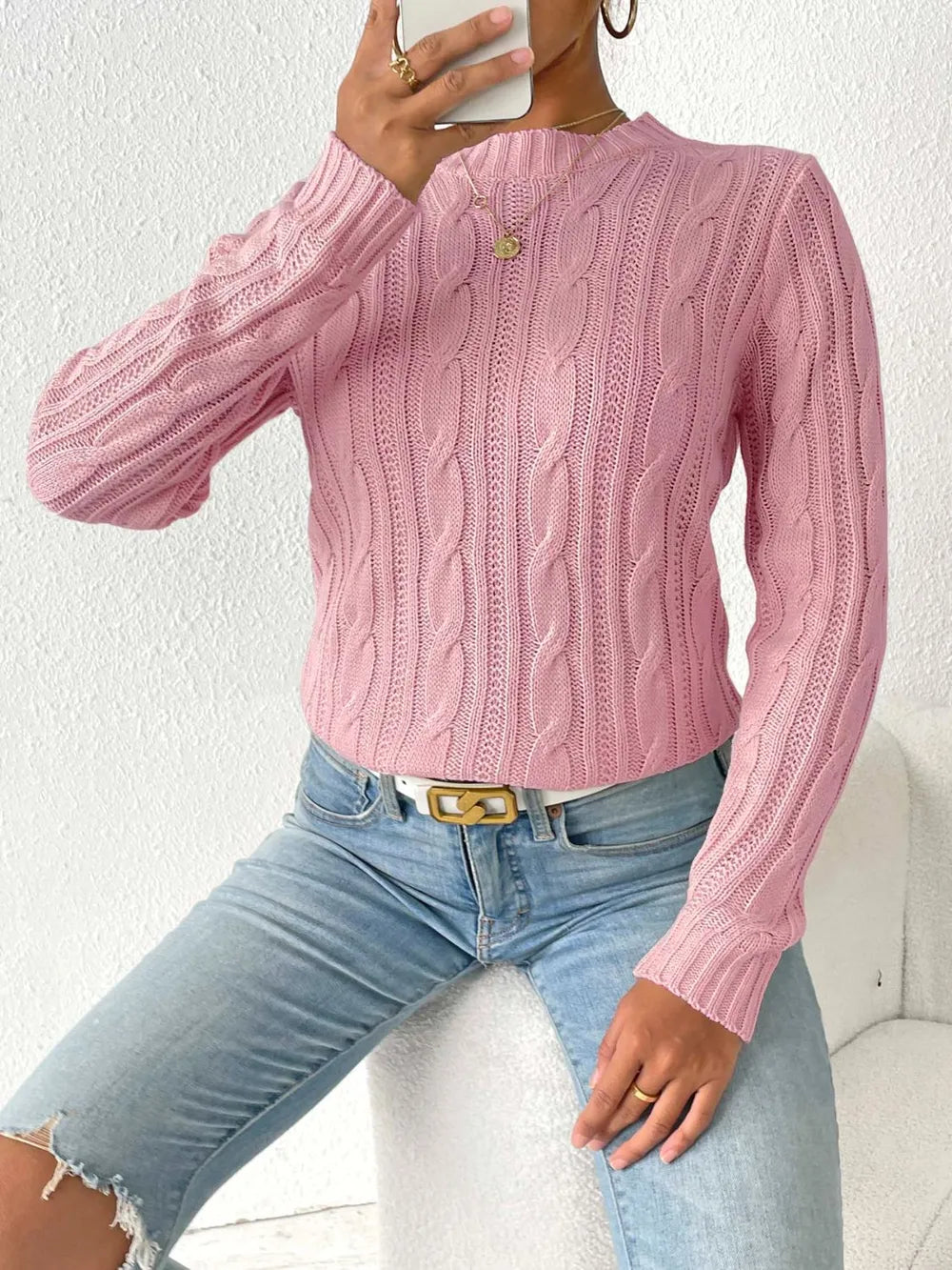 Cable-knit Round Neck Sweater (6)