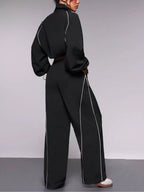 Crop Jacket Wide-leg Pants Set (6)