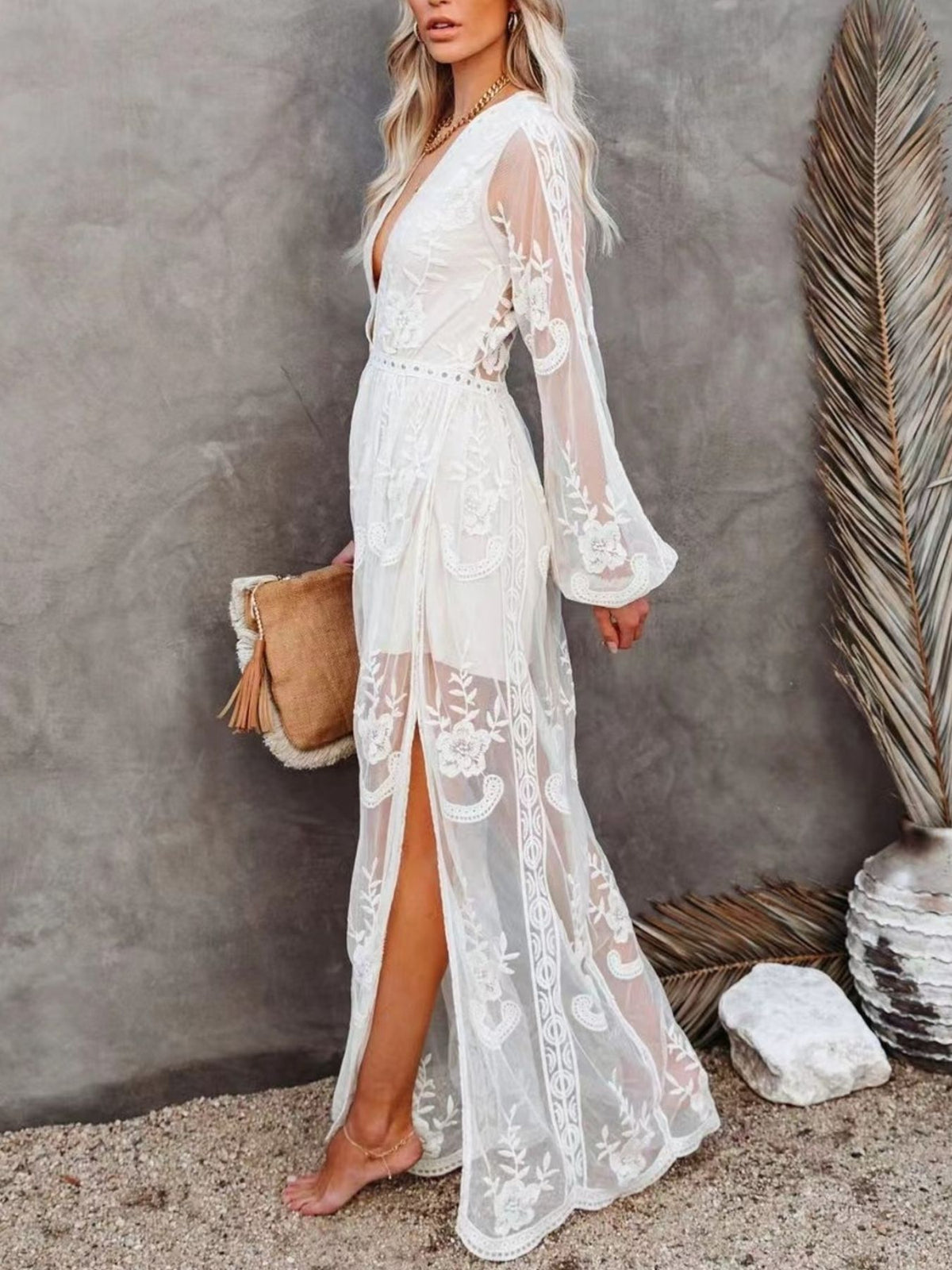 Floral Lace Slit Maxi Dress (3)