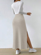 High Waist Ribbed Knit Maxi Skirt (2)