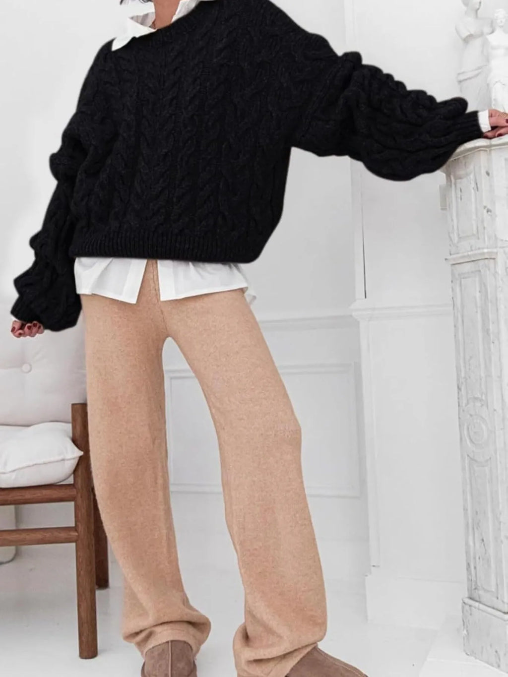 Cable Knit Long Sleeve Sweater (11)
