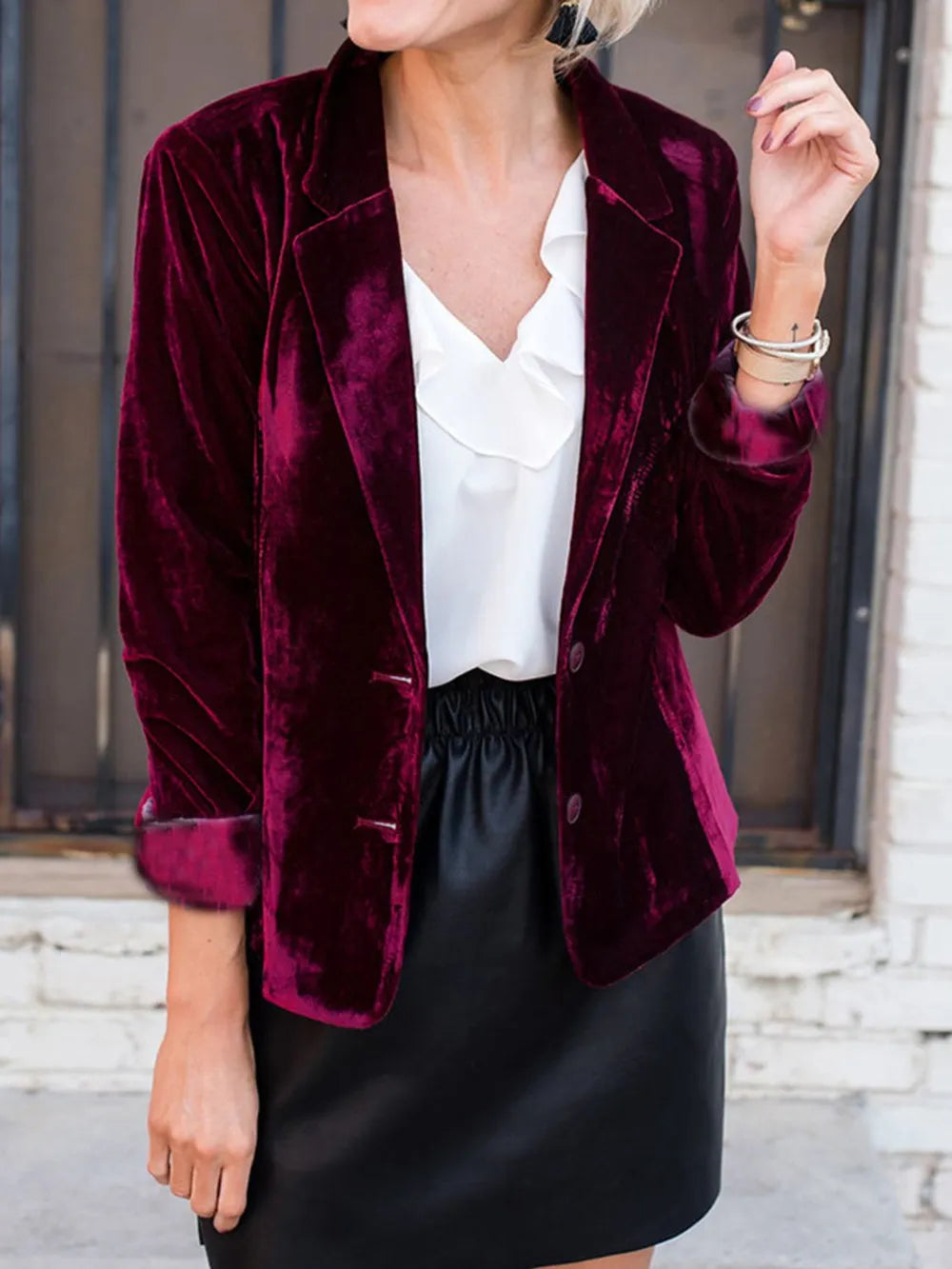 Button Up Lapel Collar Blazer (7)