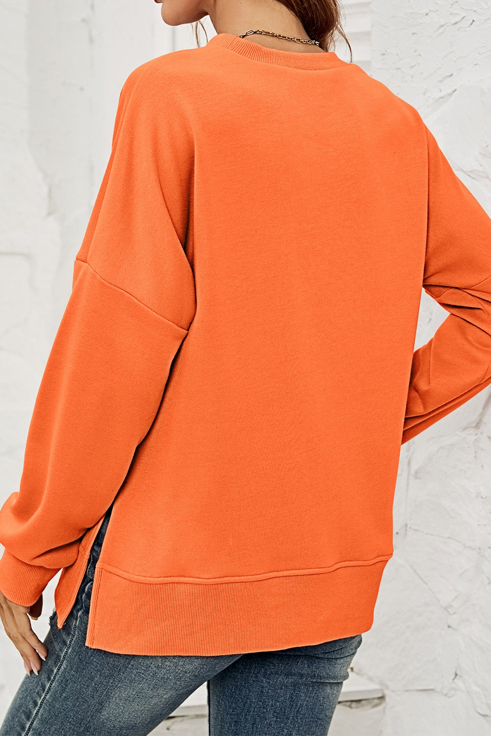 Round Neck Dropped Shoulder Slit Sweatshirt (3)