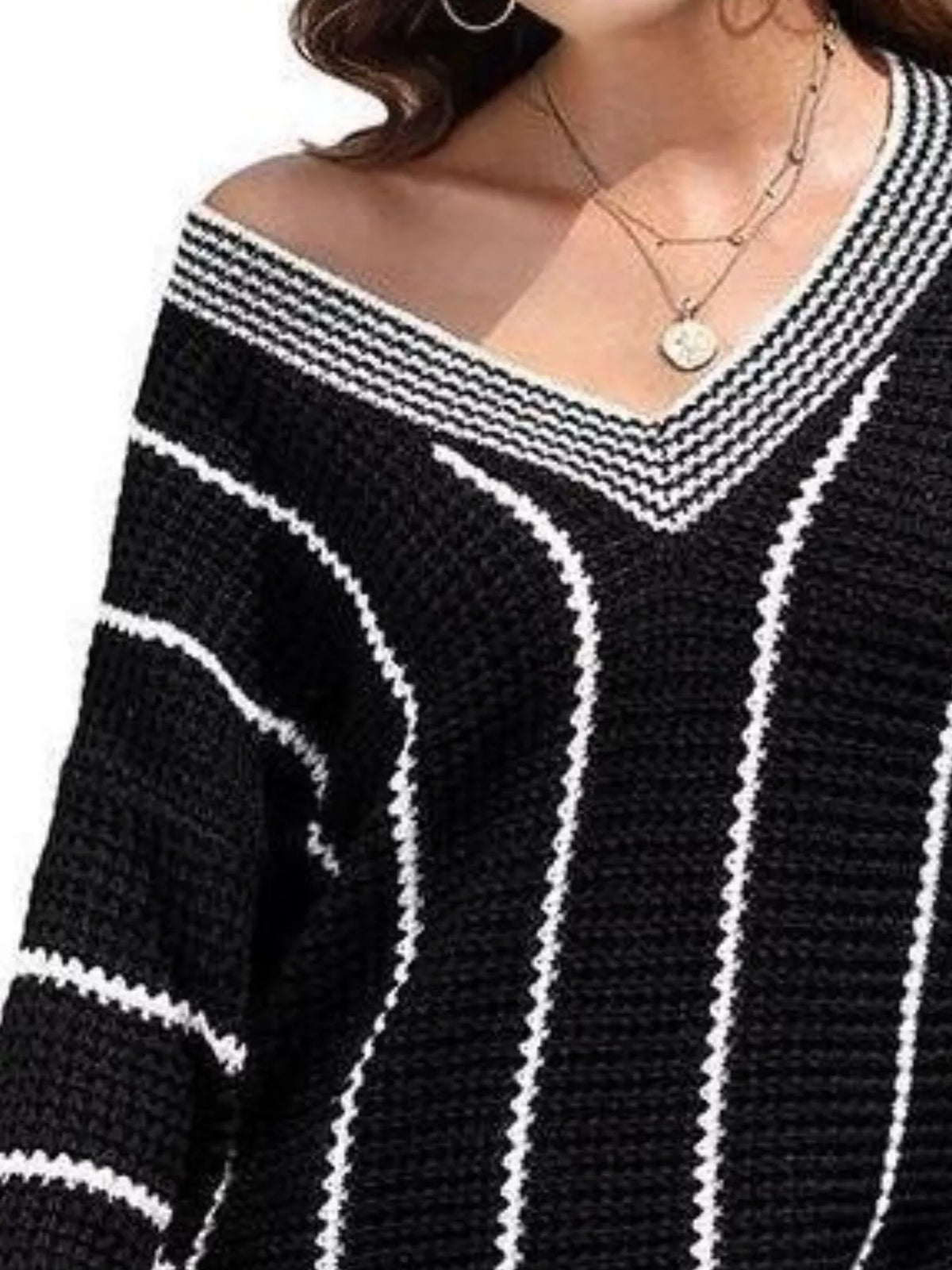 V-neck Textured Knit Sweater (6)