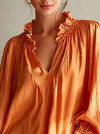 Ruffle Trim Long Sleeves Blouse (2)