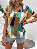 Printed V-neck Short Sleeve Blouse (6)