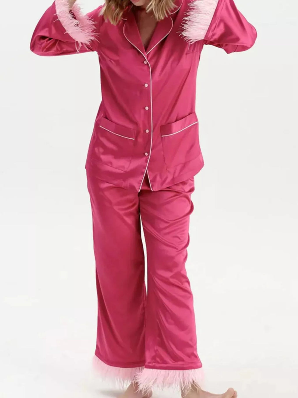 Silky Button Up Top Pants Lounge Set (12)