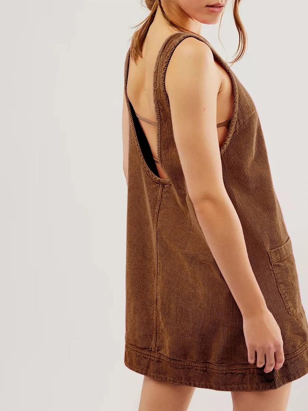 Round Neck Wide Strap Mini Dress Pockets (2)
