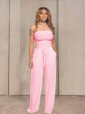 Strapless Smocked Wide-leg Jumpsuit