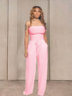 Strapless Smocked Wide-leg Jumpsuit
