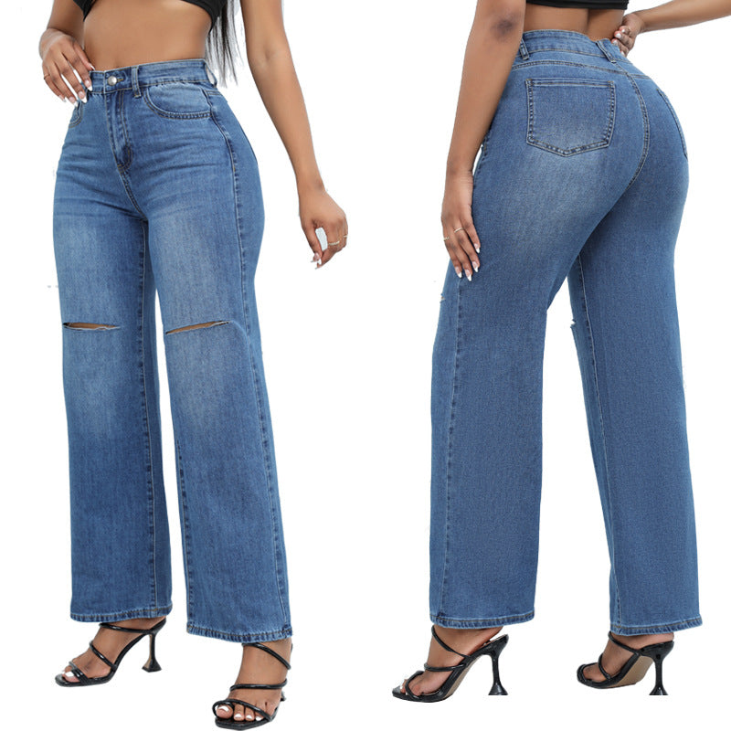 Elegant Ripped Wide-leg Jeans photo 2