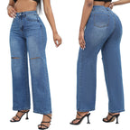 Elegant Ripped Wide-leg Jeans photo 2