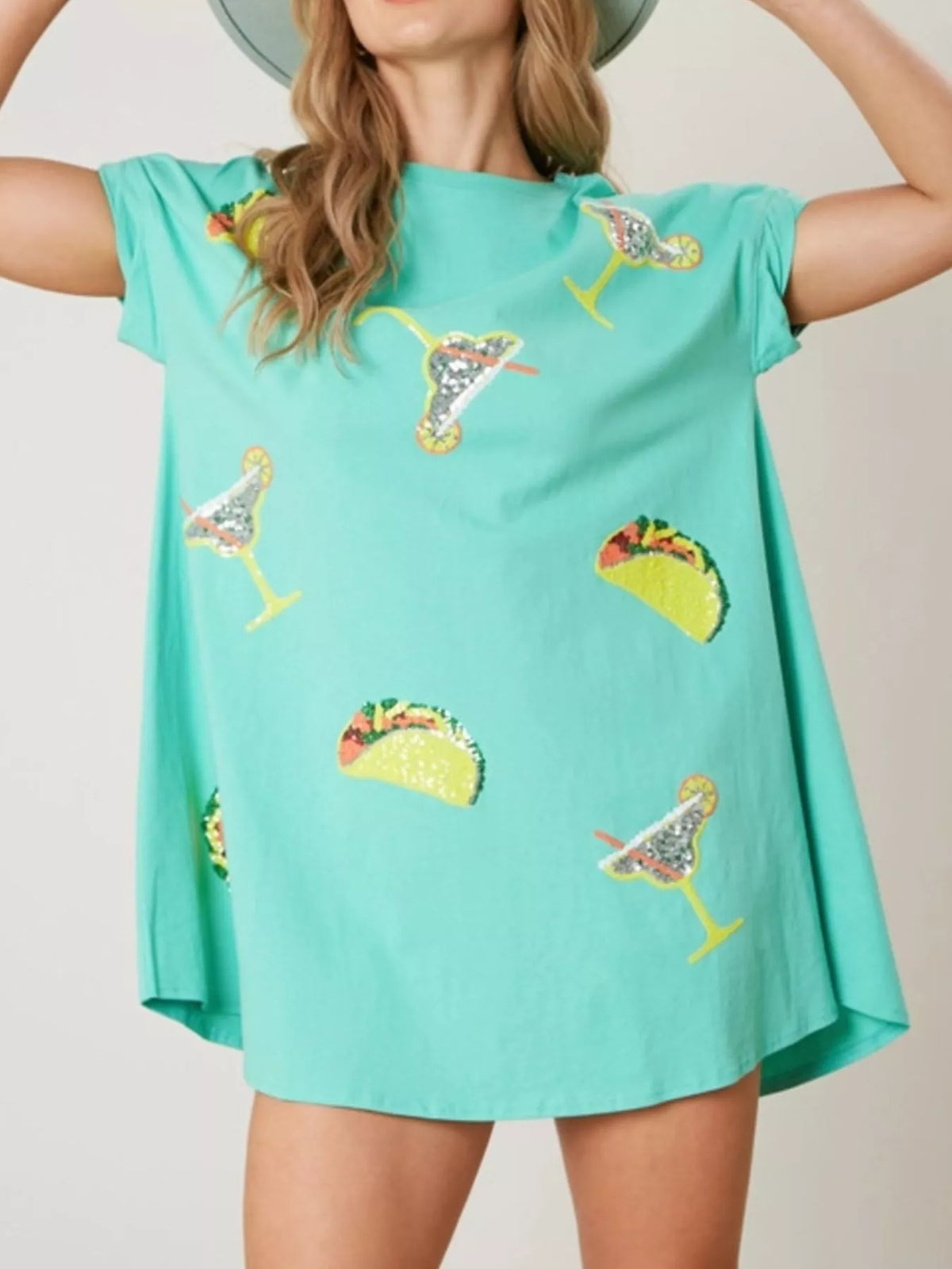 Sequin Short Sleeve Summer Tee Dress (7)