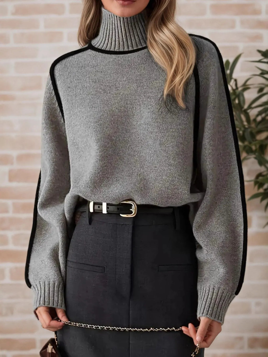 Contrast Trim Turtleneck Sweater (9)