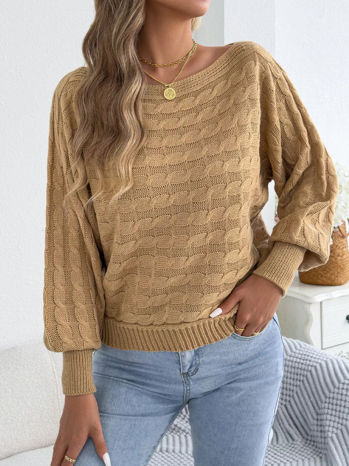 Cable Knit Boat Neck Sweater (5)