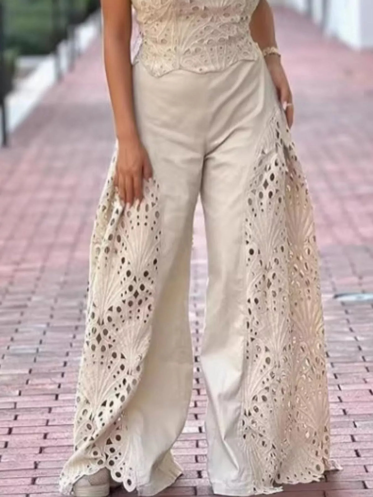 Hollow-out Tube Top Pants Two-piece Set (8)