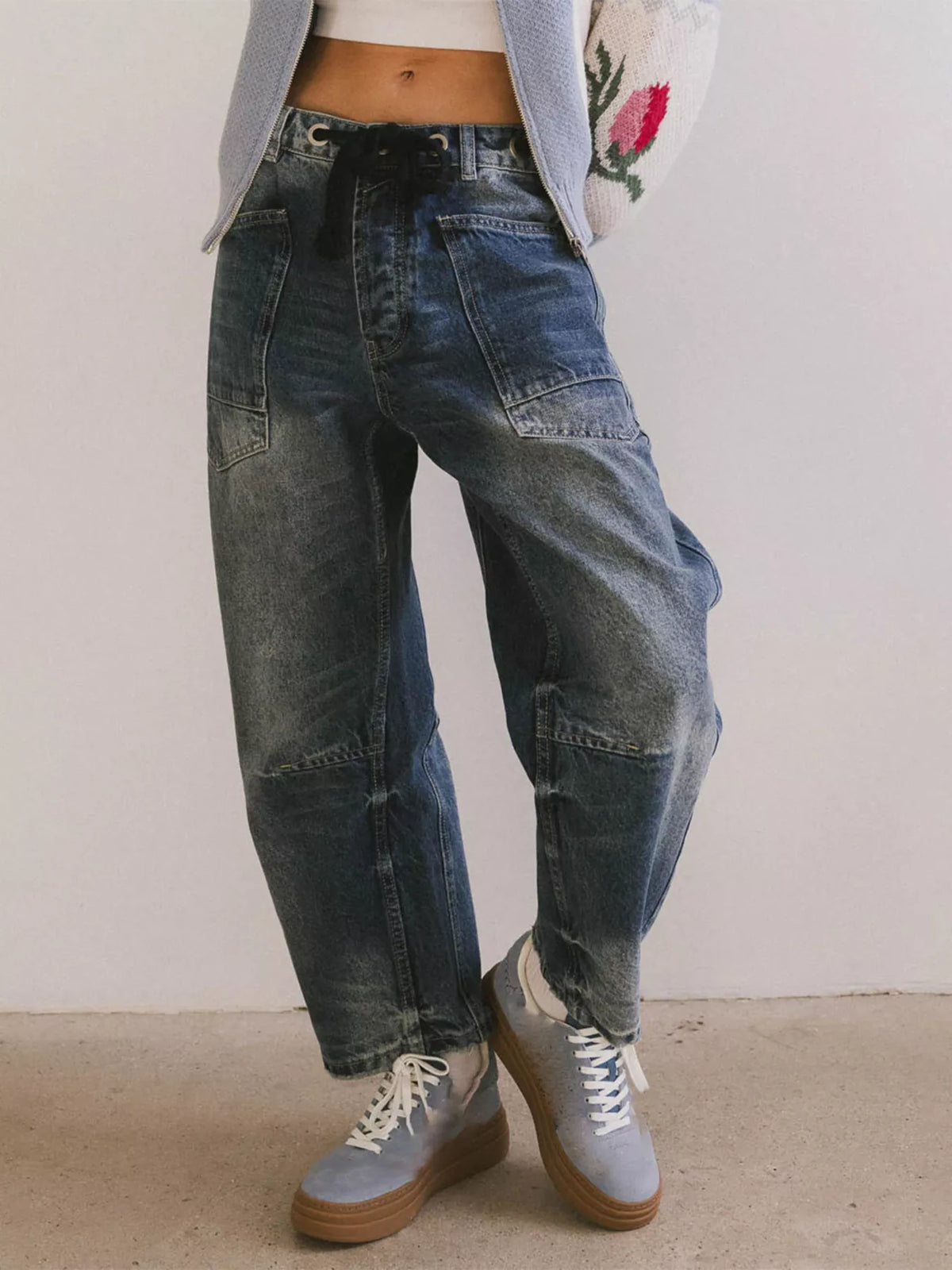Drawstring Wide Leg Cropped Jeans (15)