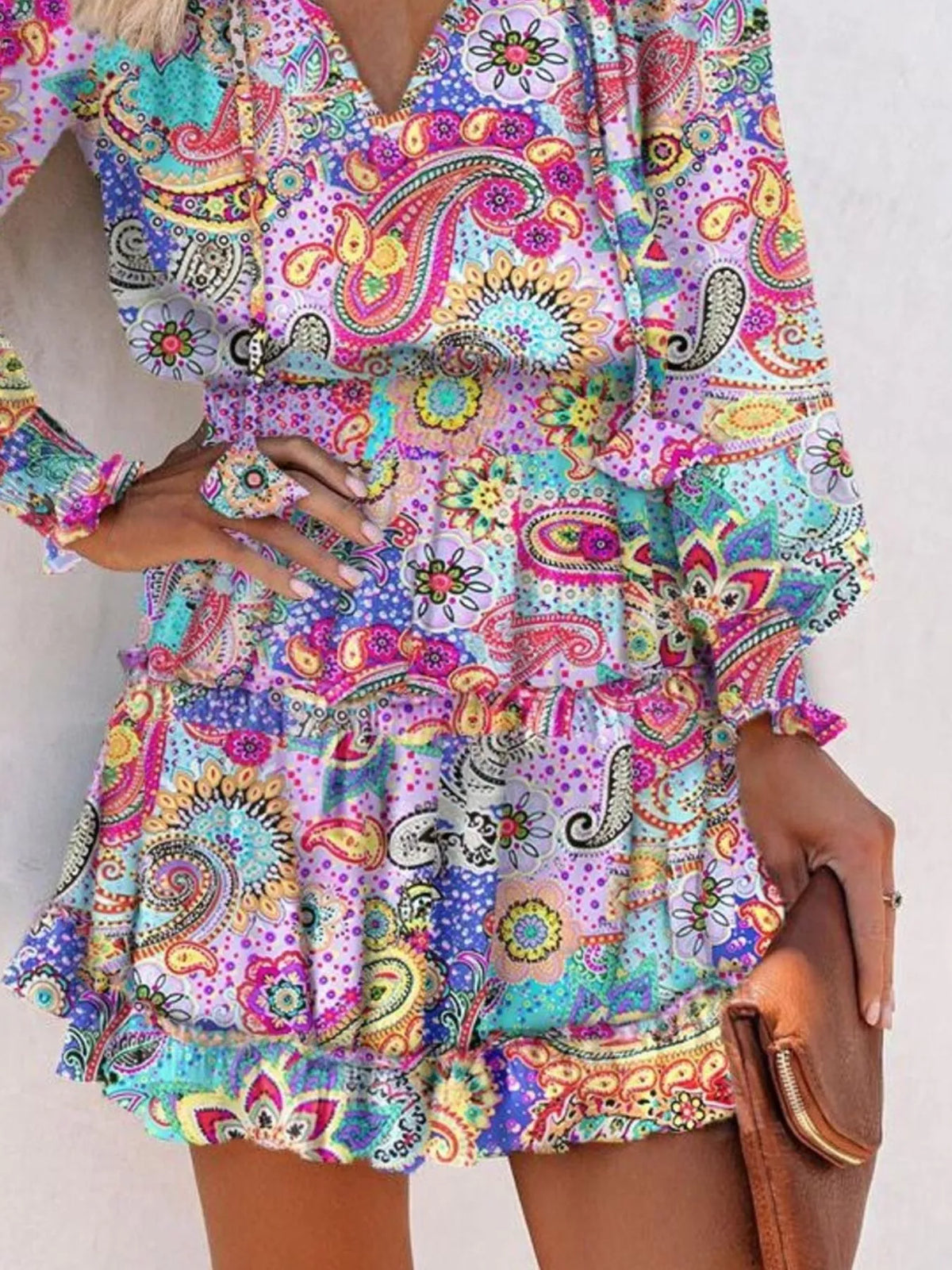 Tie Neck Lantern Sleeve Dress (9)