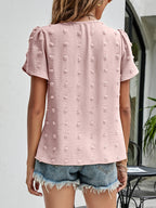 Swiss Dot Round Neck Petal Sleeve Top (6)
