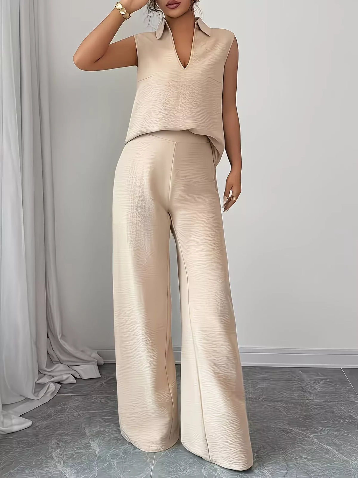 Sleeveless Top Wide Leg Pants Set (16)