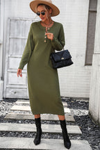 Notched Neck Dropped Shoulder Button-down Midi Dress (10)
