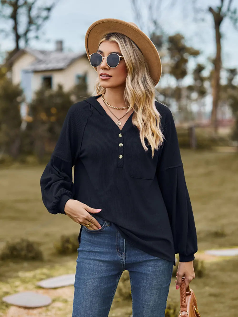 Dropped Shoulder Button-down Hoodie (8)