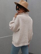 High Neck Balloon Sleeve Rib-knit Pullover Sweater (23)