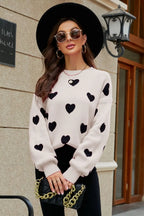 Heart Pattern Lantern Sleeve Round Neck Tunic Sweater (14)