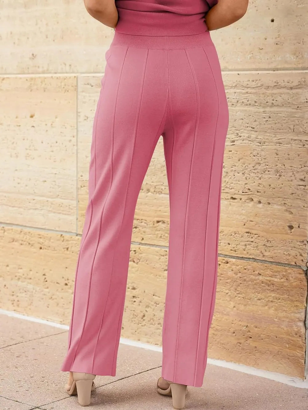 Round Neck Cap Sleeve Top Pants Knit Set (18)