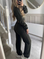 Zip-up Crop Hoodie High-waisted Pants Set (12)