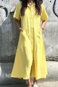 Button Front Short Sleeve Midi Dress