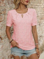 Eyelet Round Neck Short Sleeve Top (10)