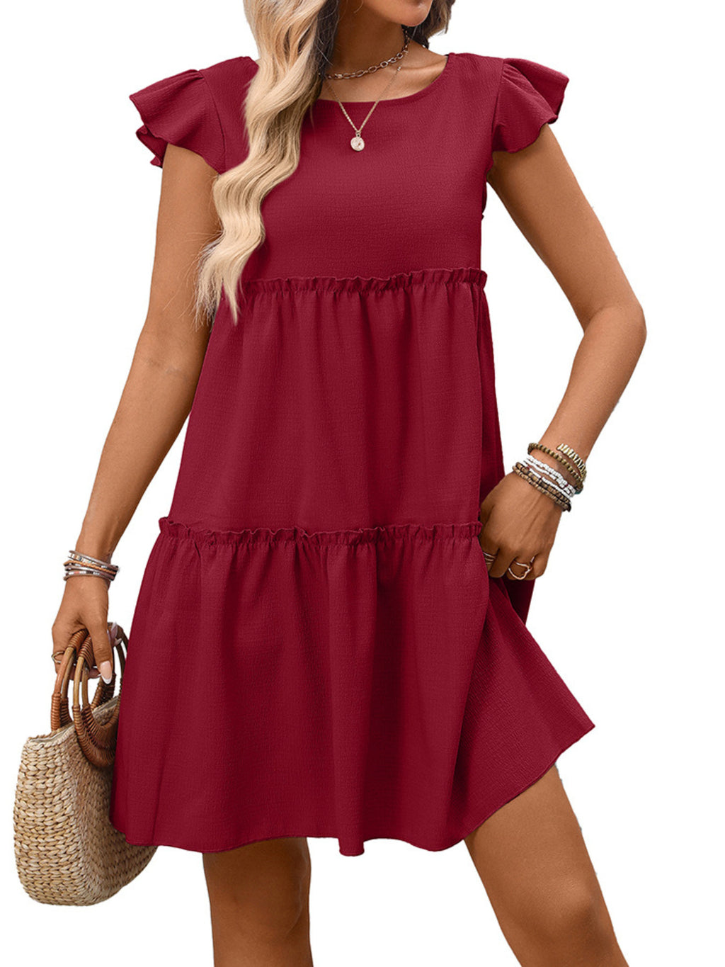 Ruffle Sleeve Tiered Mini Dress (20)