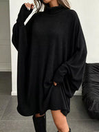 Oversized Batwing Sleeve Ribbed Knit Turtleneck Dress (7)