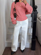 Casual Striped Batwing Sleeve T-shirt (17)