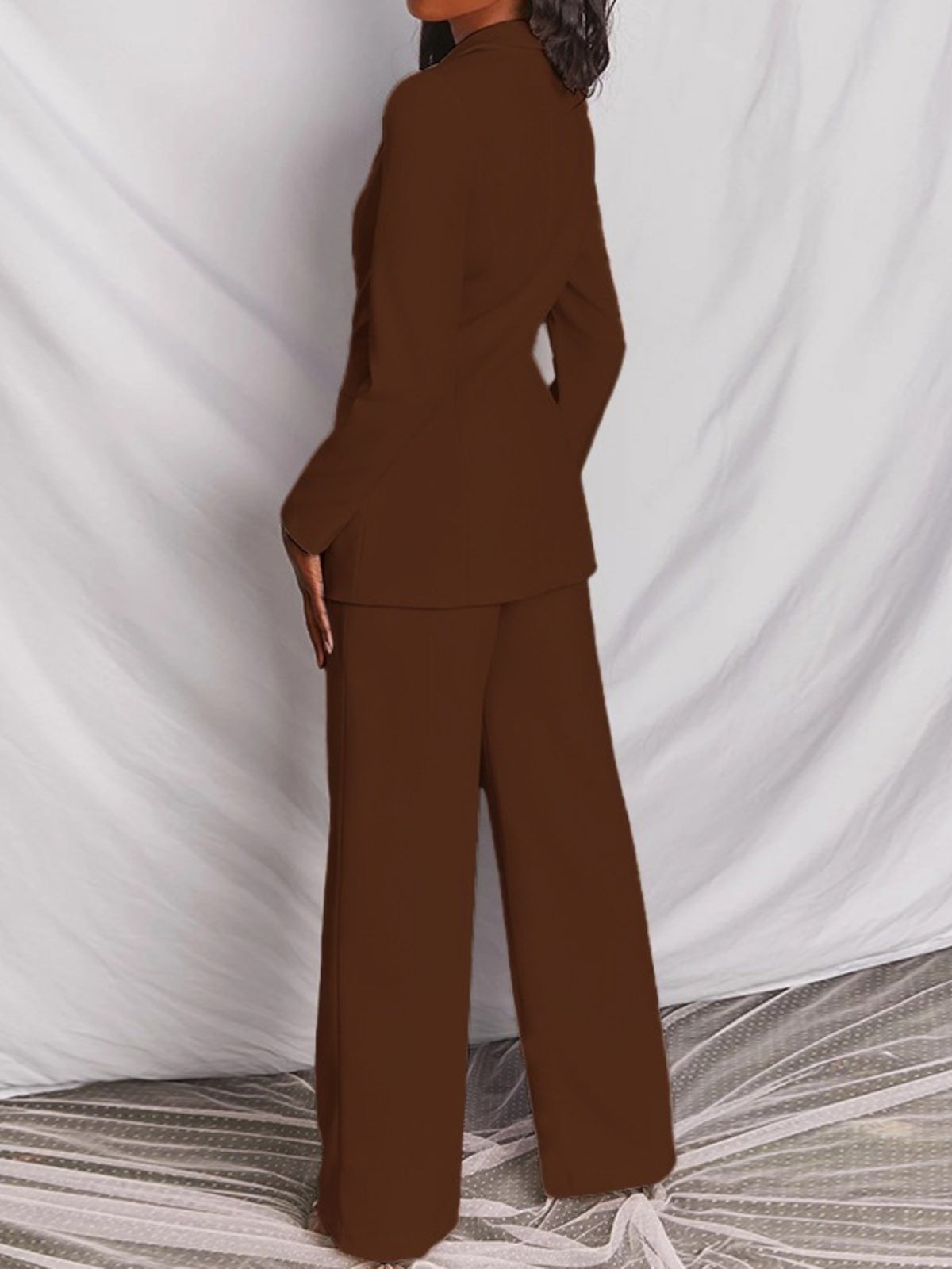Full Size One Button Blazer Wide-leg Pants Set Plus (8)