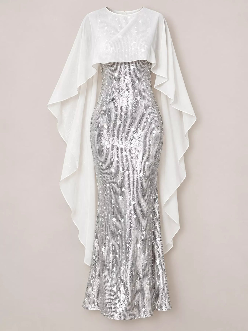 Sequin Cape Overlay Evening Dress (34)